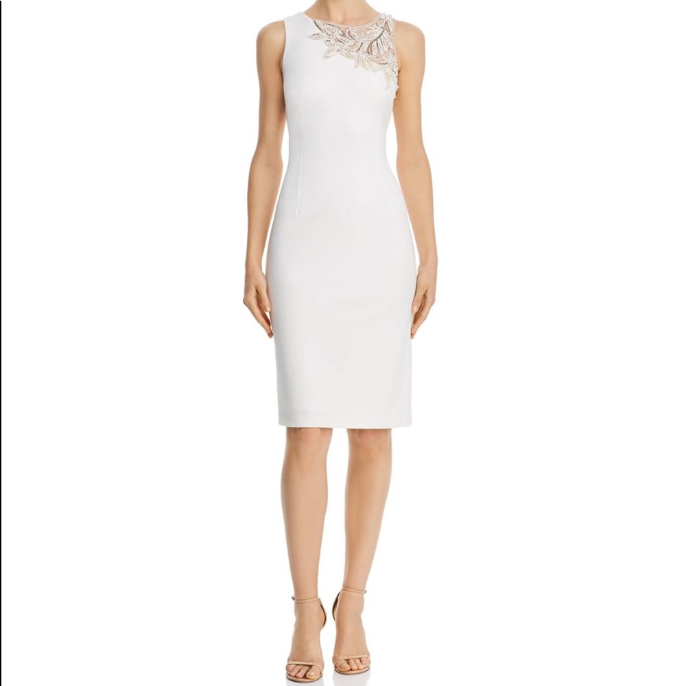 Aiden Mattox Ivory crepe Pearl embossed cocktail dress